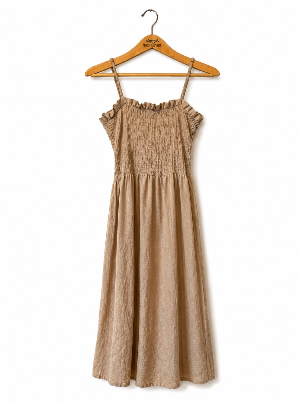 H&M Smocked Bodice Maxi‎ Dress in Taupe Women's L